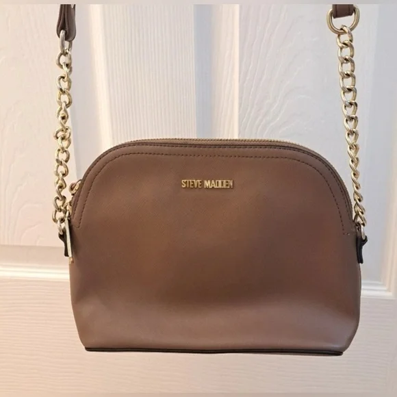Steve Madden Crossbody Shoulder Handbag Purse Brown Bag Chain Accent - Picture 3 of 11